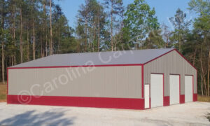 All Vertical Fully Enclosed Two Tone Garage with Three 10_ x 10_ Garage Doors on