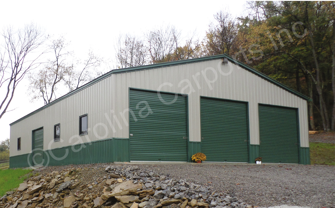 fully enclosed metal structure with garage doors