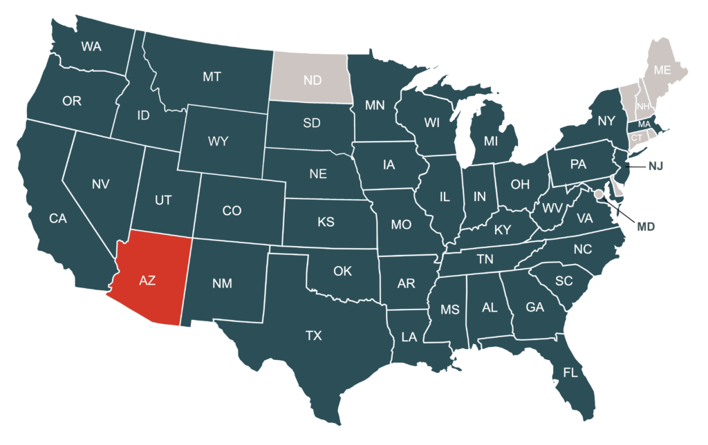 Service Area map highlighting the state of Arizona