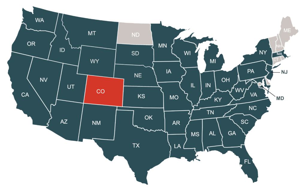 Service Area map highlighting the state of Colorado