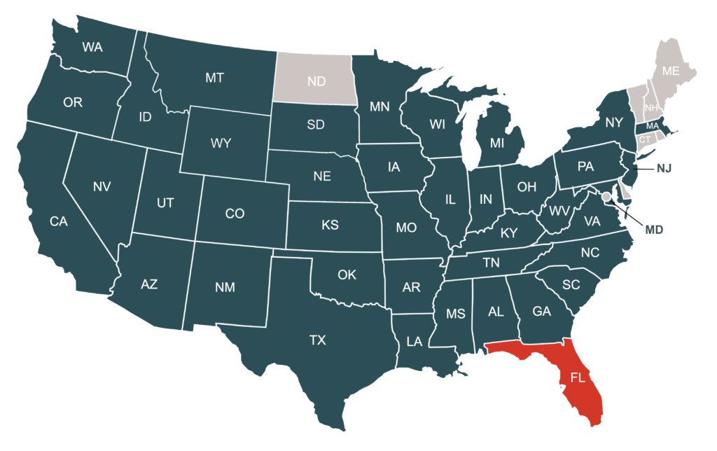 Service Area map highlighting the state of Florida